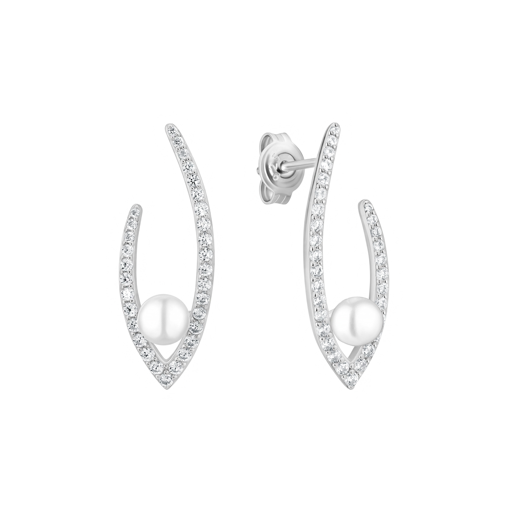 Cercei argint cu perle naturale albe si cristale DiAmanti SK25492E_W-G Cercei argint cu perle naturale albe si cristale DiAmanti SK25492E_W-G